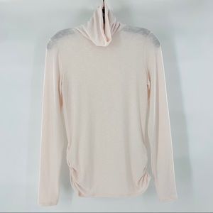 Michael Stars Ruched Side Soft Pink Turtleneck Top